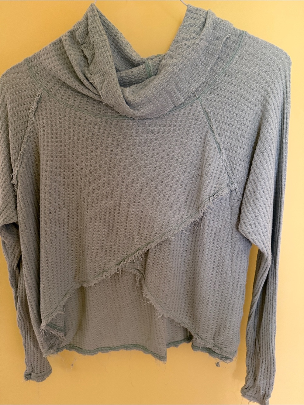 We the Free Small Split Front Cowl Neck Raw Hem Sweater